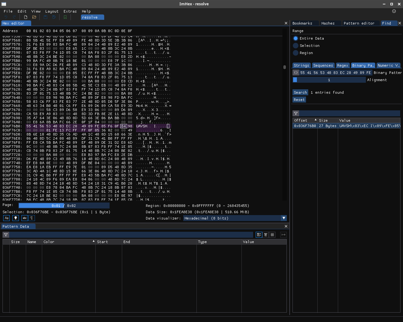 ImHex pattern search